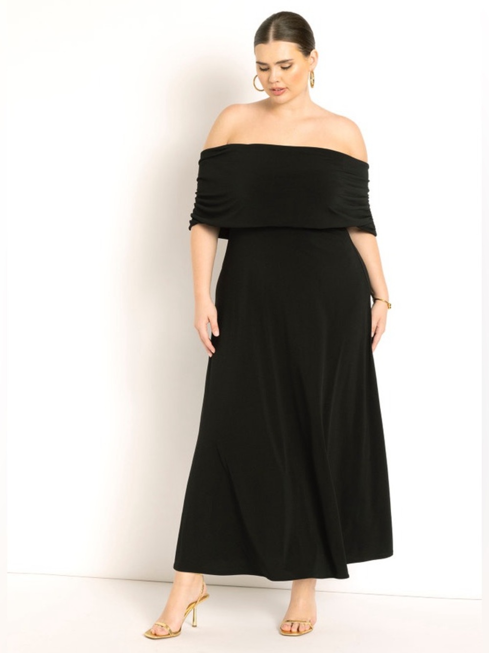 NWT ELOQUII Off The Shoulder Maxi Dress Black Onyx Size 18 Flowy Minimalist